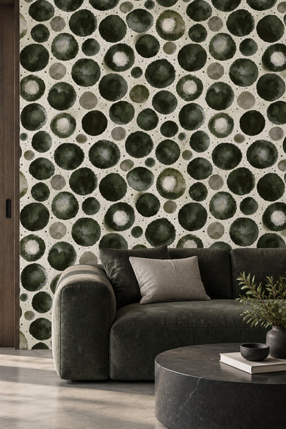 Watercolor Circles Wallpaper Green Abstract Dots