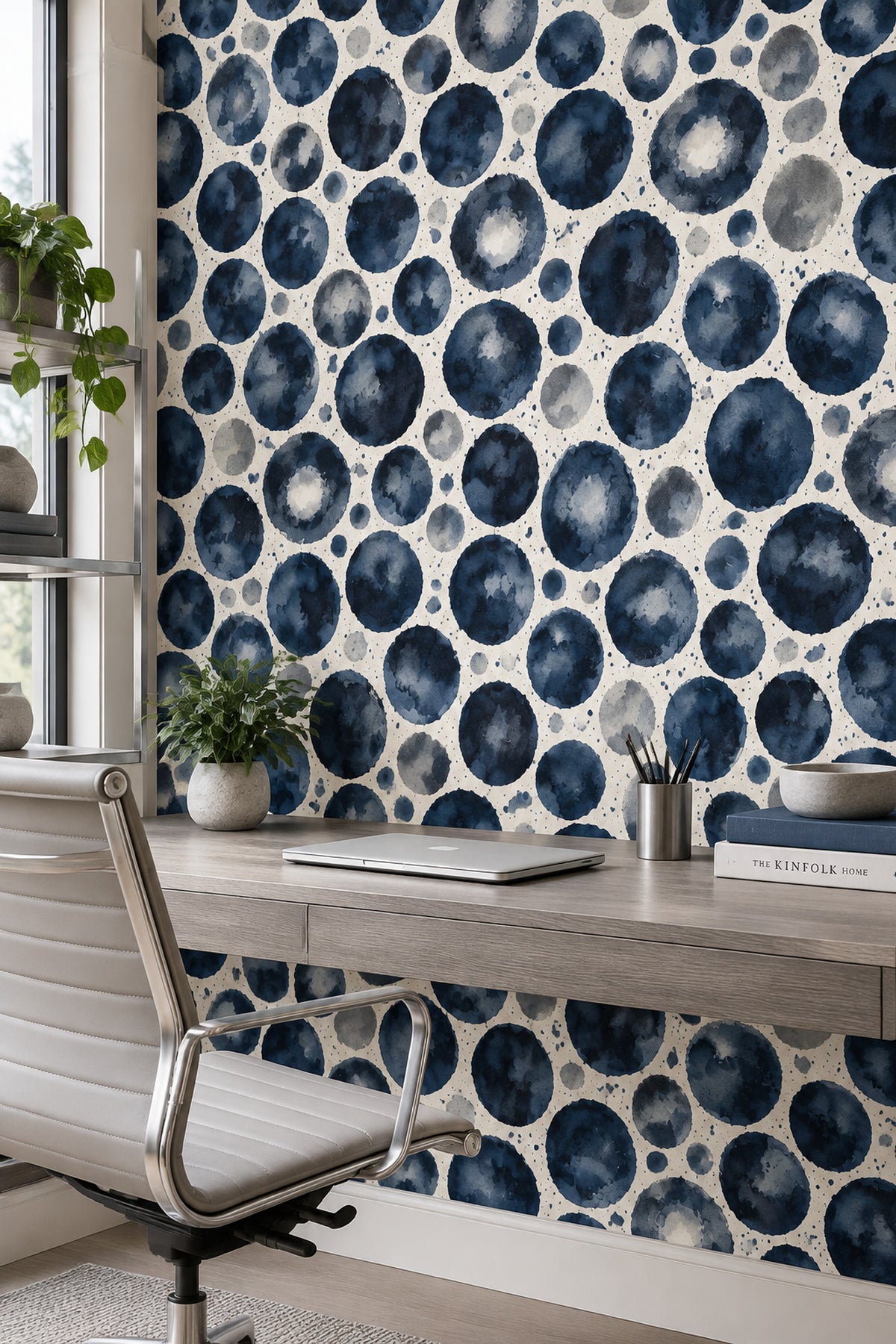 Navy Watercolor Dots Wallpaper Blue Gray Circle Pattern