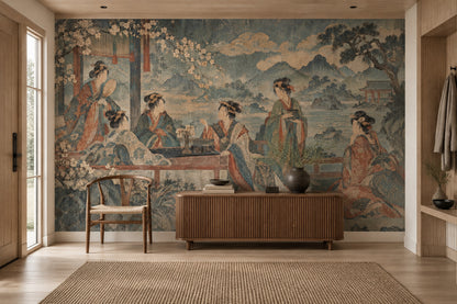 Kimono Figures Wallpaper Mural Vintage Inspired Japanese Landscape