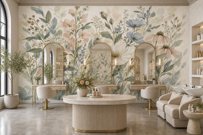 Pastel Wildflowers Wallpaper Mural Watercolor Botanical On Cream