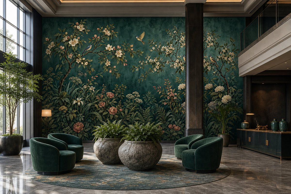 Blossoming Tree Branches Wallpaper Dark Floral Wall Mural
