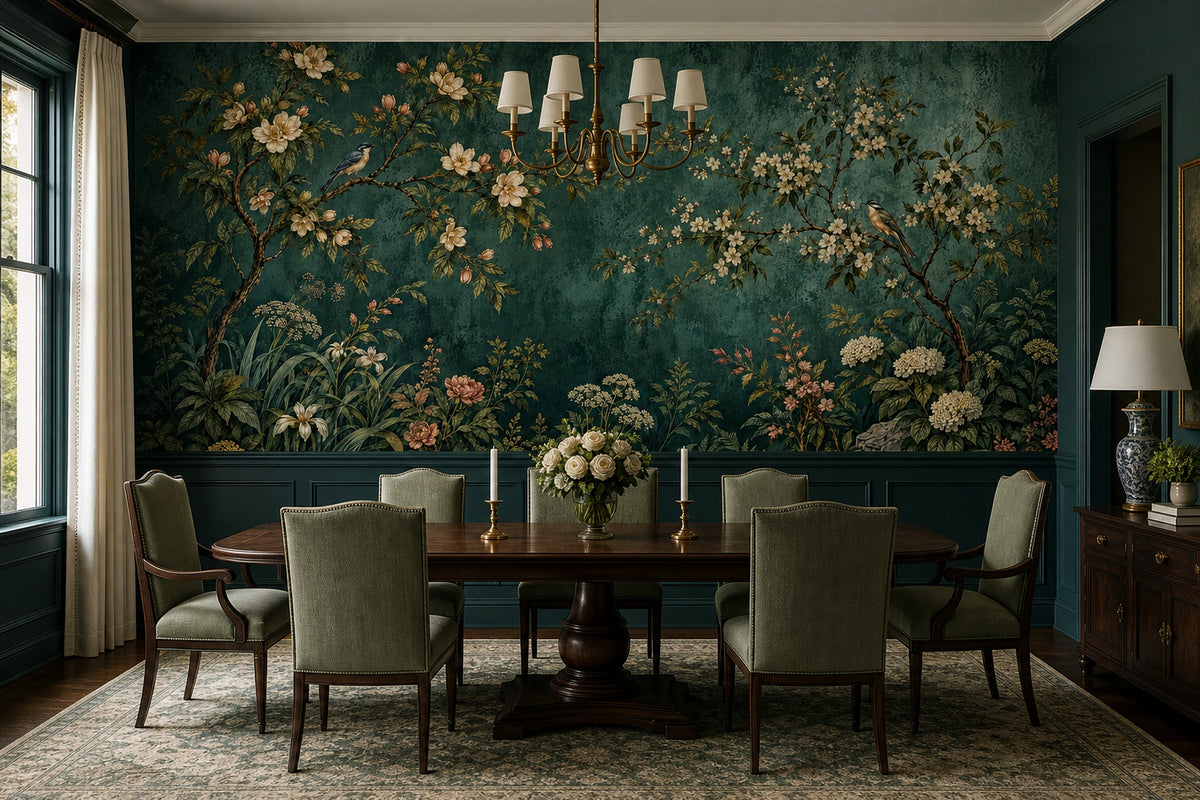 Blossoming Tree Branches Wallpaper Dark Floral Wall Mural