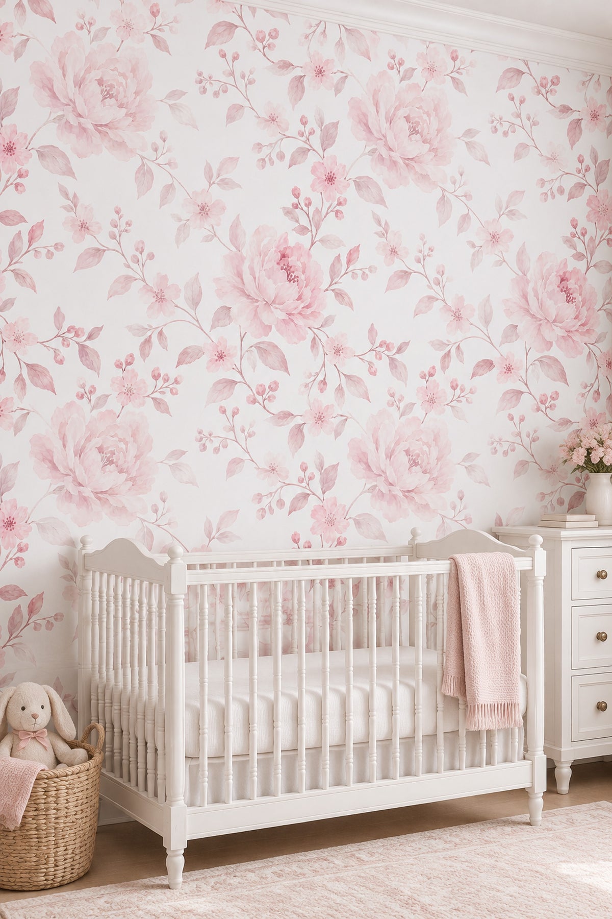 Watercolor Pink Peonies Wallpaper White Background