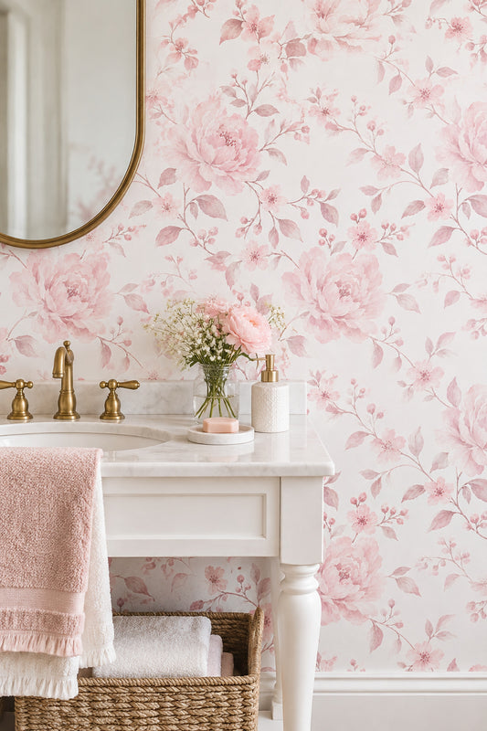 Watercolor Pink Peonies Wallpaper White Background
