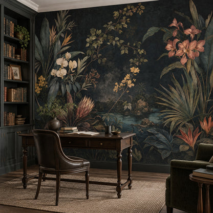 Dark Tropical Leaves Wallpaper Mural Vintage Inspired Botanical Jungle Landscape