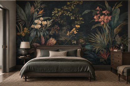 Dark Tropical Leaves Wallpaper Mural Vintage Inspired Botanical Jungle Landscape