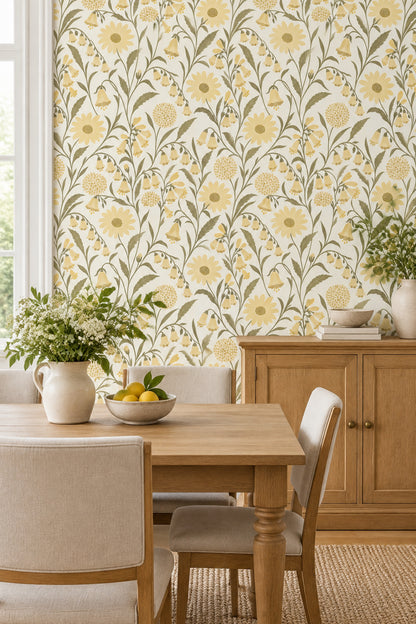 Yellow Wildflowers Wallpaper Vintage Inspired Botanical On Cream