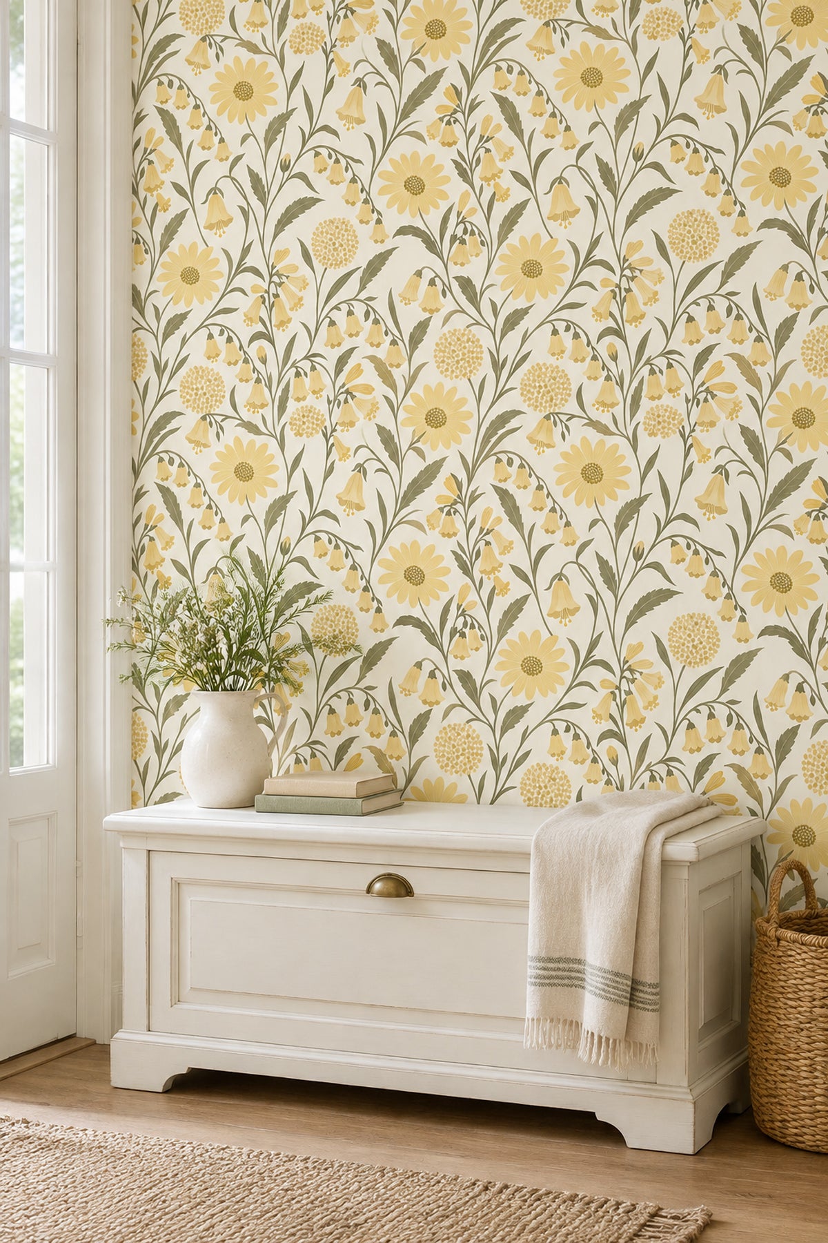 Yellow Wildflowers Wallpaper Vintage Inspired Botanical On Cream