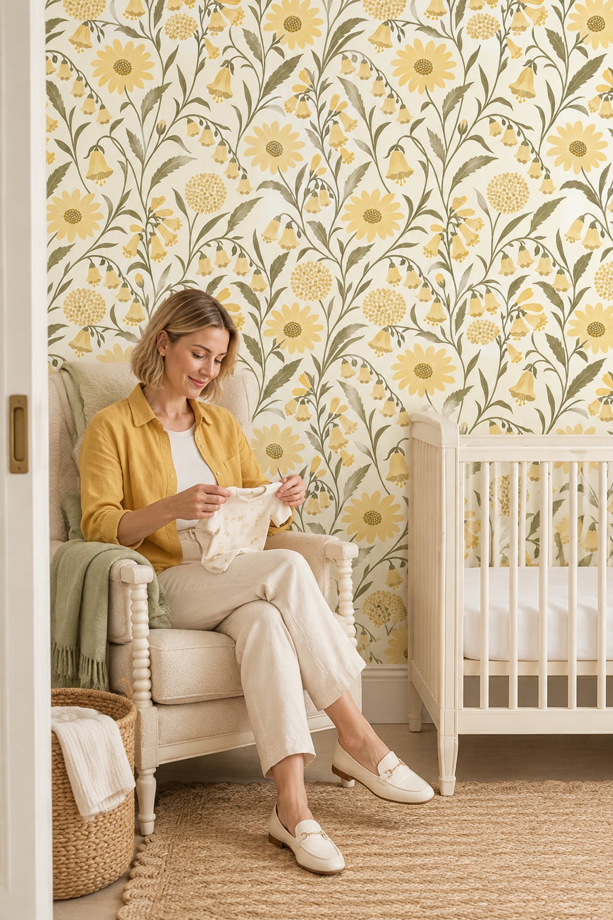 Yellow Wildflowers Wallpaper Vintage Inspired Botanical On Cream
