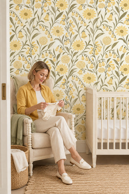 Yellow Wildflowers Wallpaper Vintage Inspired Botanical On Cream