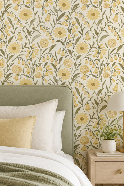 Yellow Wildflowers Wallpaper Vintage Inspired Botanical On Cream
