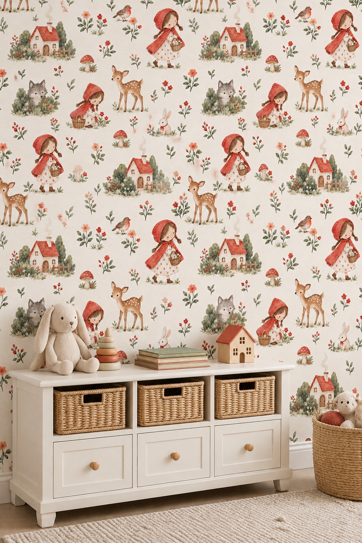 Little Red Riding Hood Wallpaper Watercolor Woodland Storybook Repeat