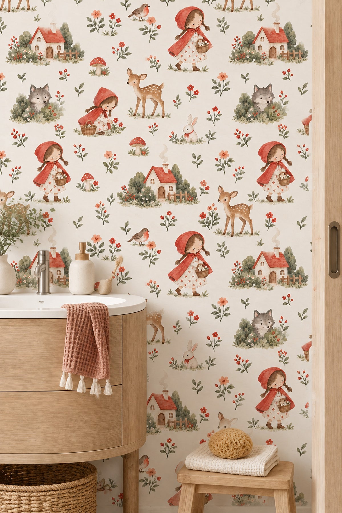 Little Red Riding Hood Wallpaper Watercolor Woodland Storybook Repeat