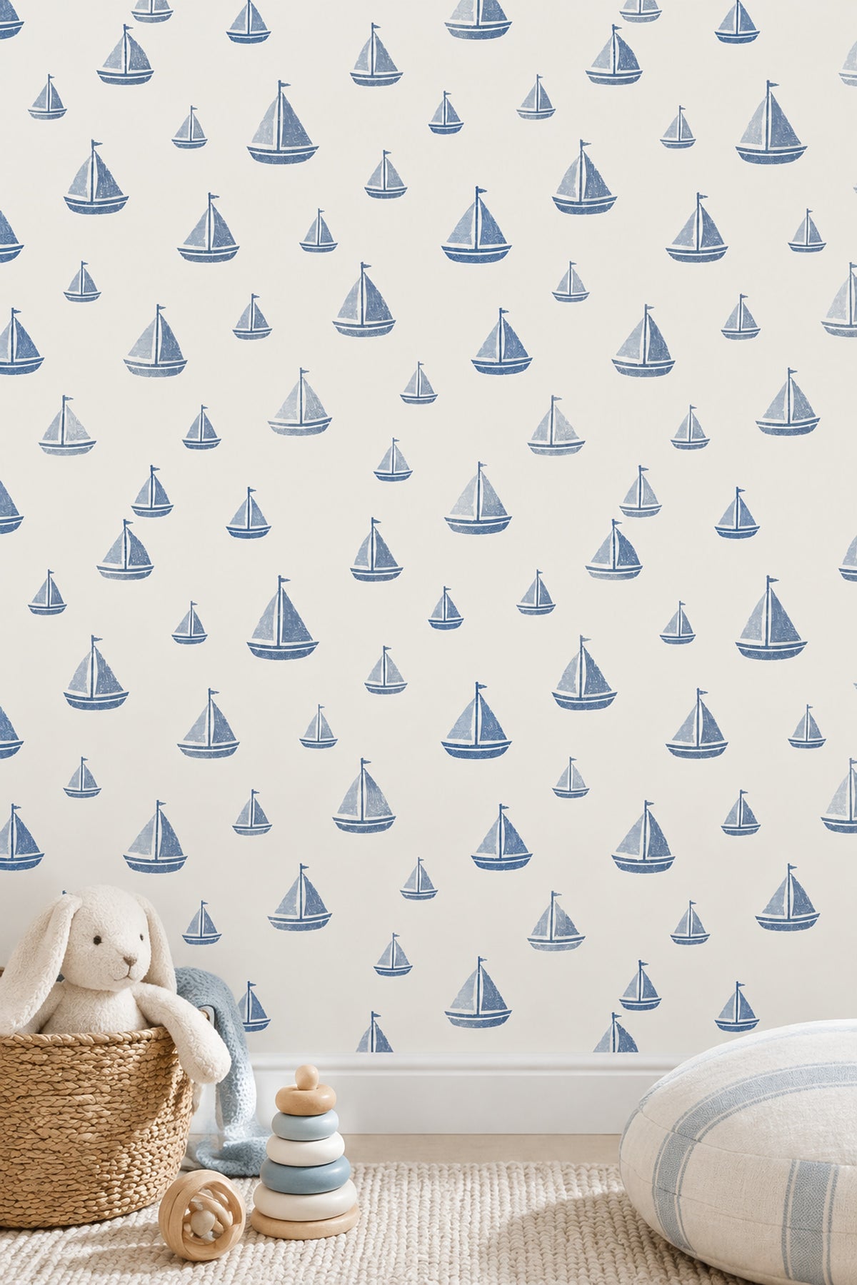 Blue Sailboats Wallpaper Nautical Repeat On Ivory Background