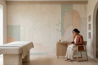 Pastel Geometric Blocks Wallpaper Mural Modern Cream Concrete Texture