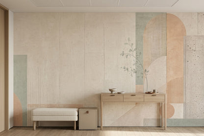 Pastel Geometric Blocks Wallpaper Mural Modern Cream Concrete Texture