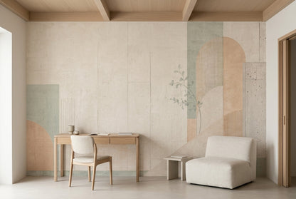 Pastel Geometric Blocks Wallpaper Mural Modern Cream Concrete Texture