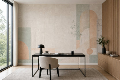 Pastel Geometric Blocks Wallpaper Mural Modern Cream Concrete Texture