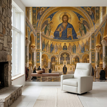 Byzantine Cathedral Dome Christ Wallpaper Mural Gold Mosaic