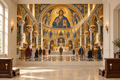 Byzantine Cathedral Dome Christ Wallpaper Mural Gold Mosaic