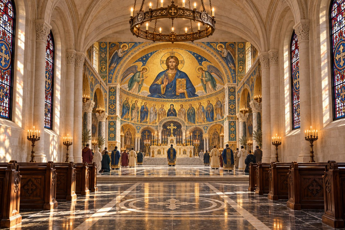 Byzantine Cathedral Dome Christ Wallpaper Mural Gold Mosaic