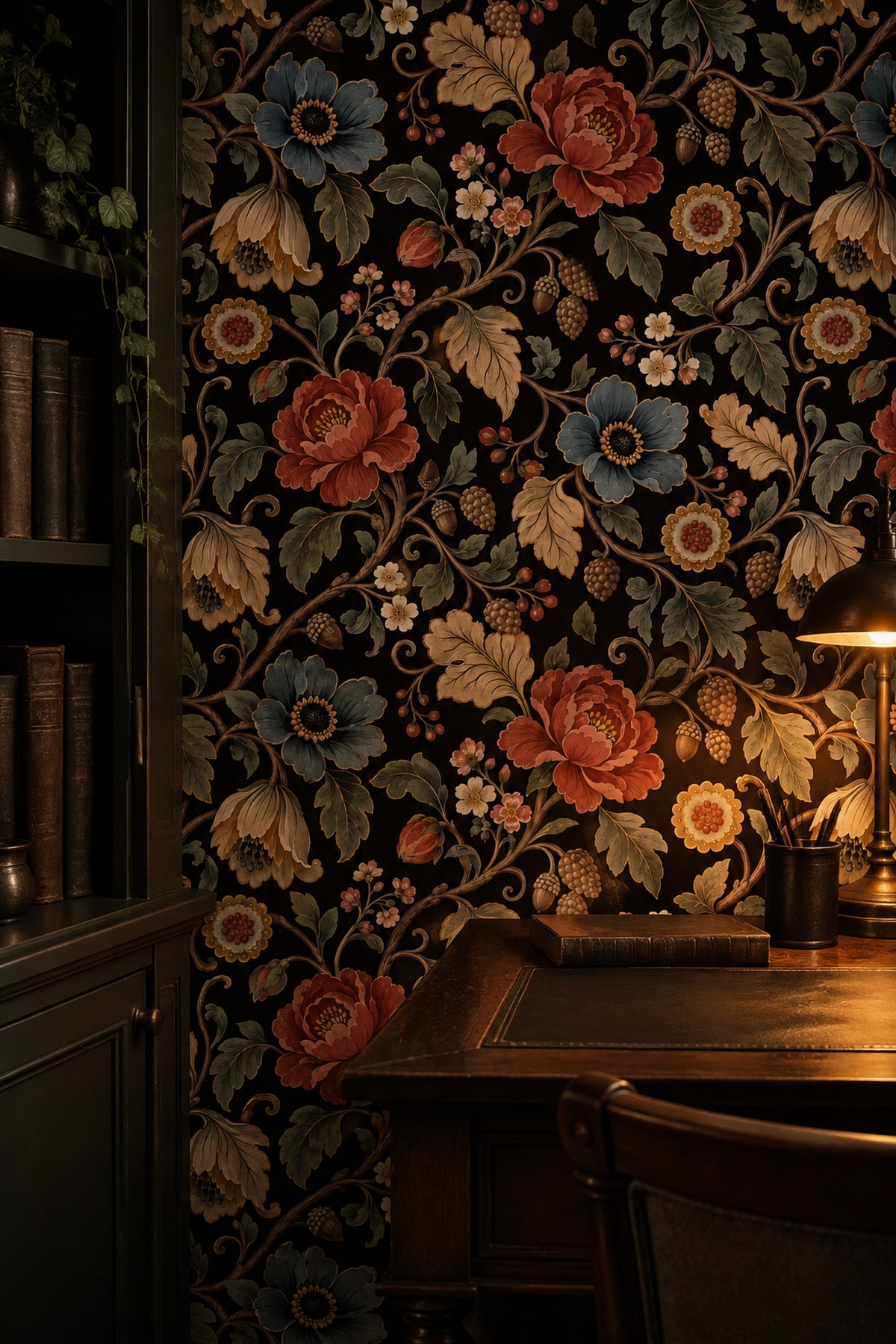 Large Vintage Inspired Flowers Wallpaper Dark Floral On Black