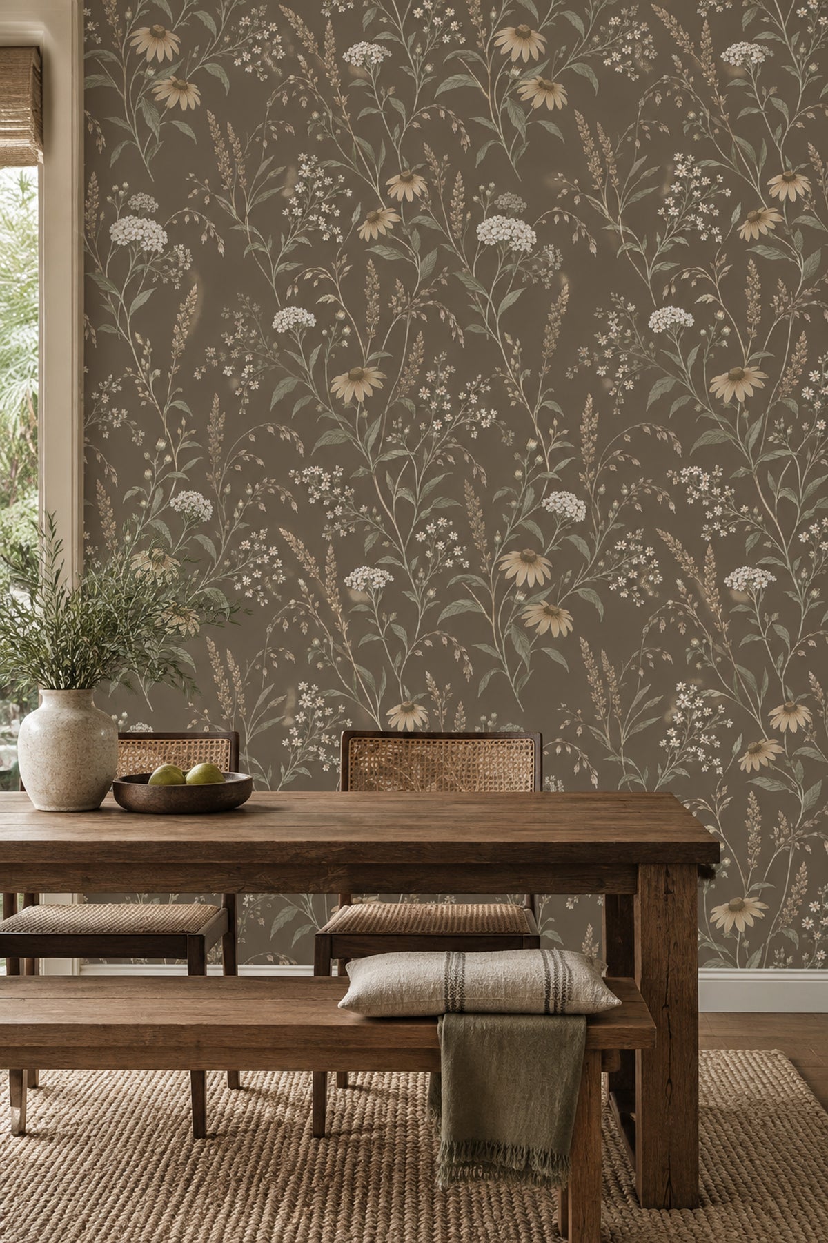 Wildflower Stems Wallpaper Taupe Background Vintage Inspired Botanical
