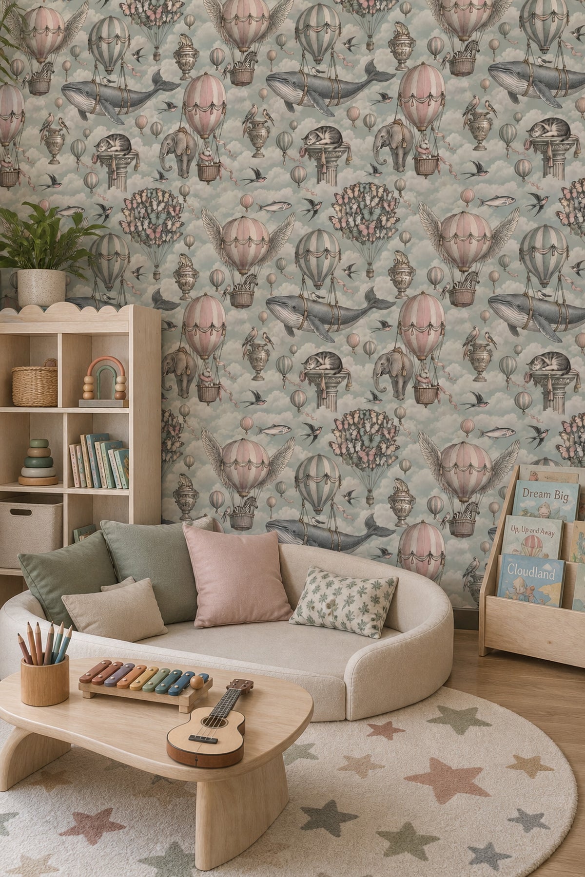 Flying Animals And Hot Air Balloons Wallpaper Soft Pastel Sky