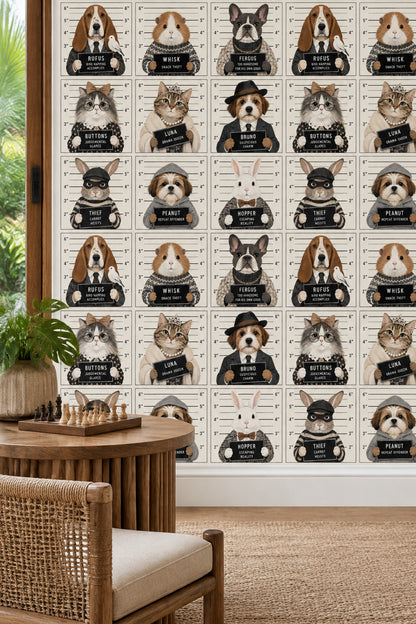 Pet Mugshots Wallpaper Grid Pattern On Light Beige Background