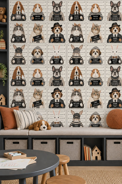 Pet Mugshots Wallpaper Grid Pattern On Light Beige Background