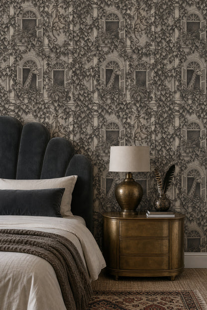 Giraffe And Monkey Wallpaper Vintage Inspired Toile Gray Botanical