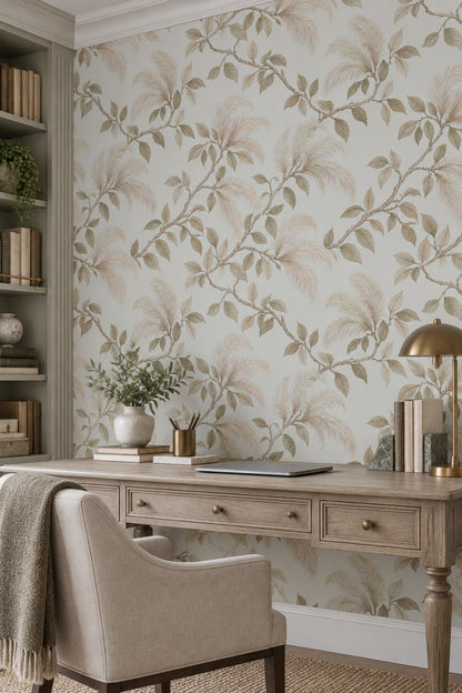 Curving Branches Wallpaper Watercolor Neutral Botanical