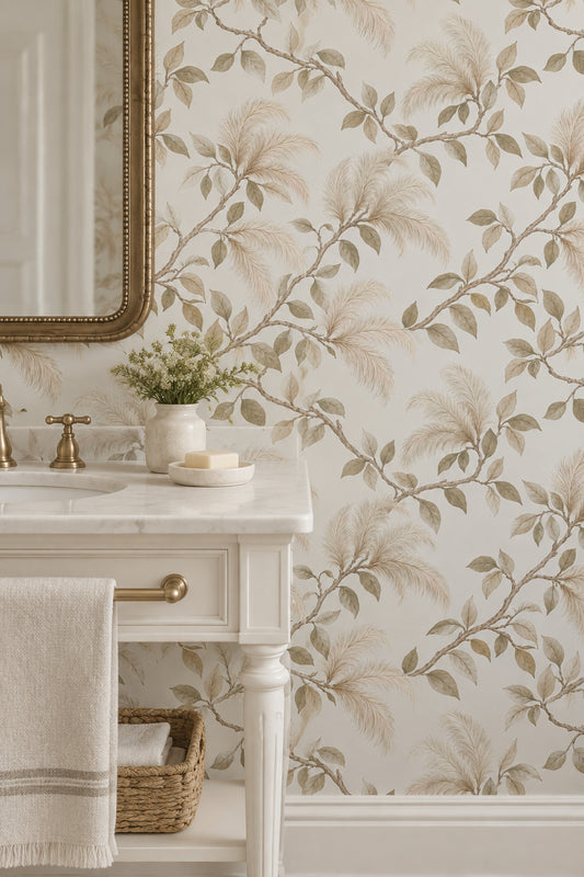 Curving Branches Wallpaper Watercolor Neutral Botanical