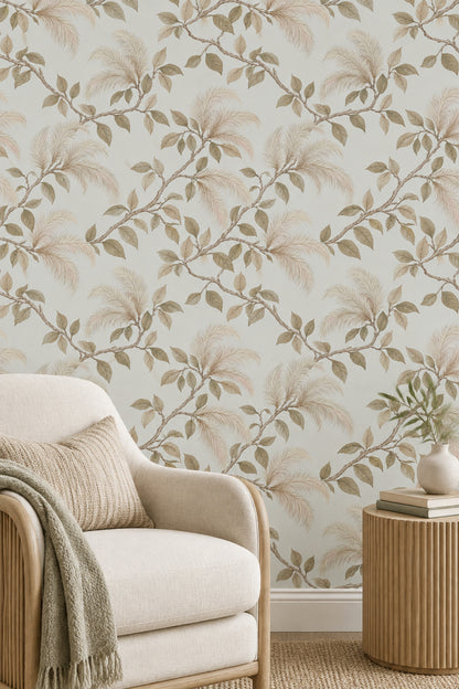 Curving Branches Wallpaper Watercolor Neutral Botanical