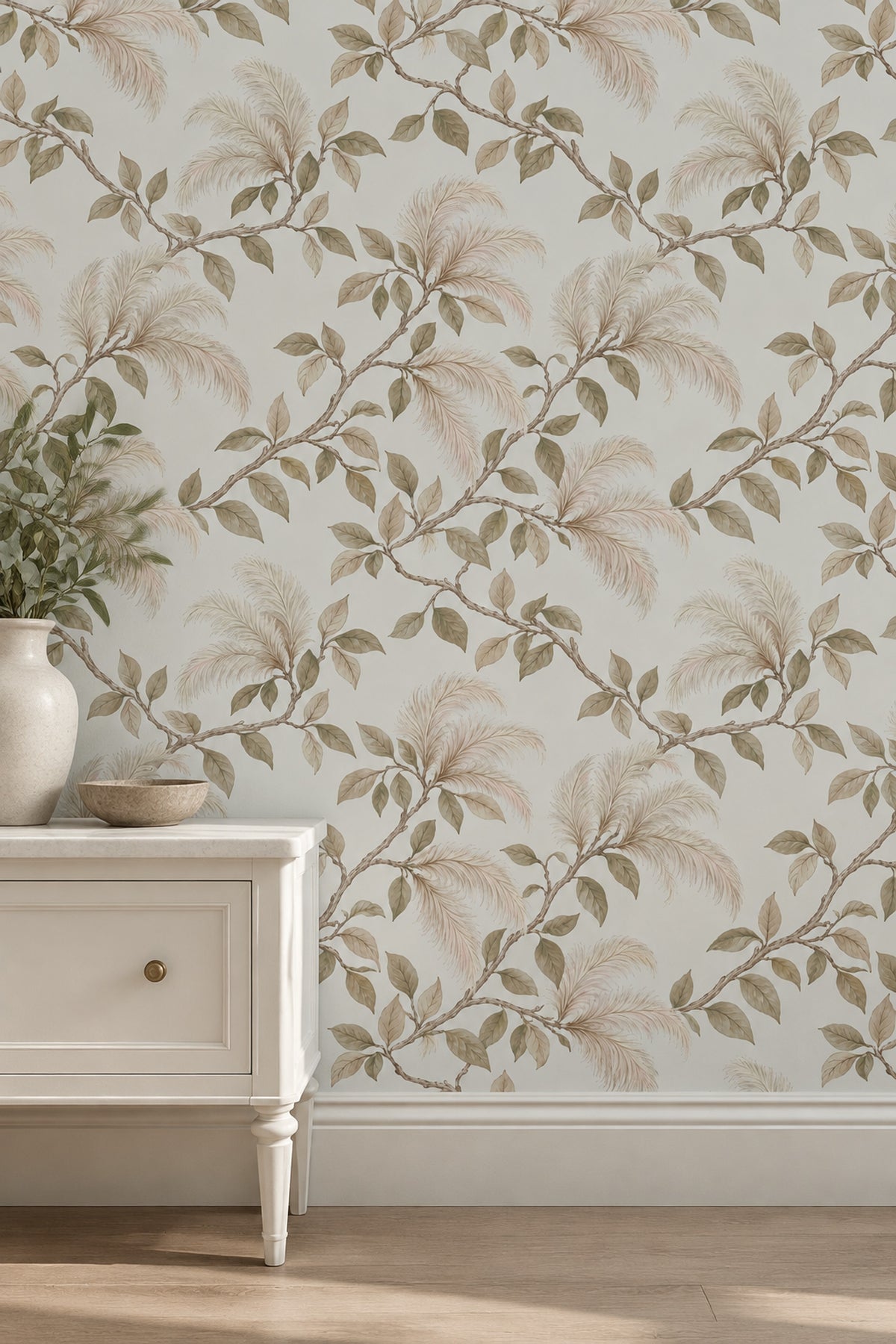 Curving Branches Wallpaper Watercolor Neutral Botanical