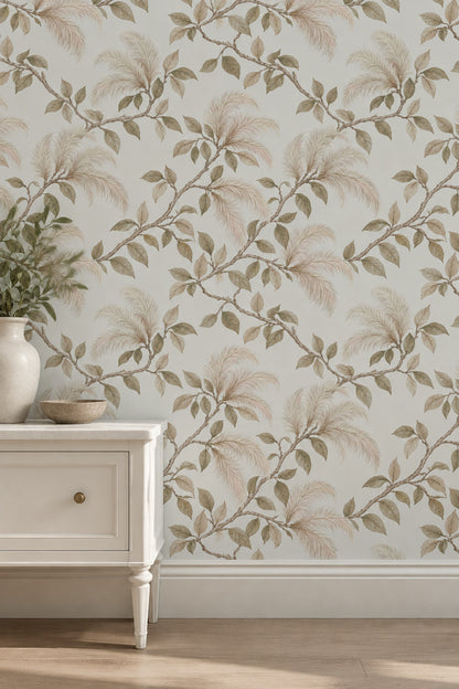 Curving Branches Wallpaper Watercolor Neutral Botanical