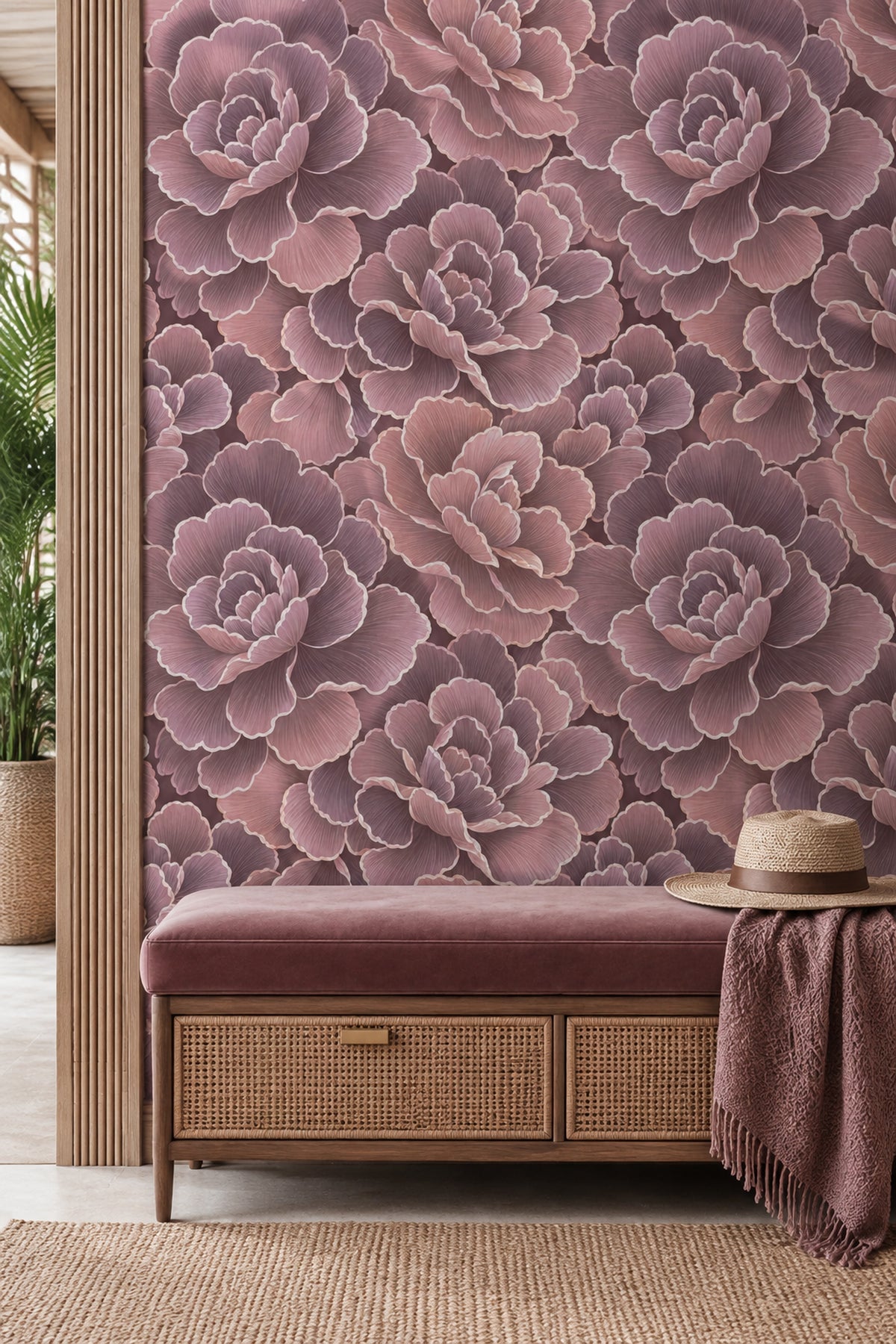 Oversized Rose Petal Wallpaper Dark Floral In Blush And Plum