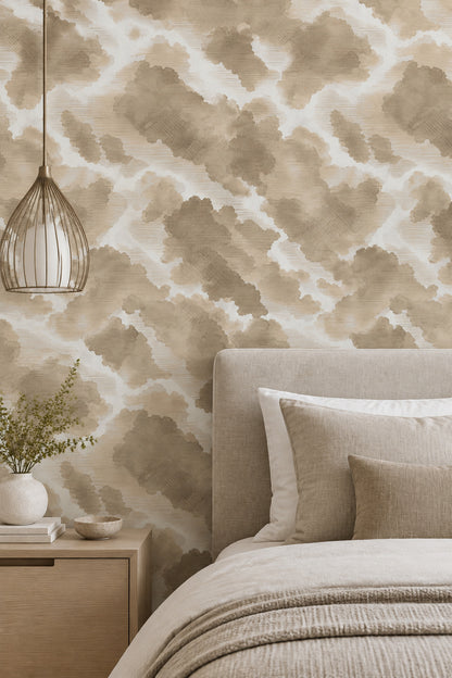 Abstract Watercolor Blotches Wallpaper Neutral Beige And Taupe