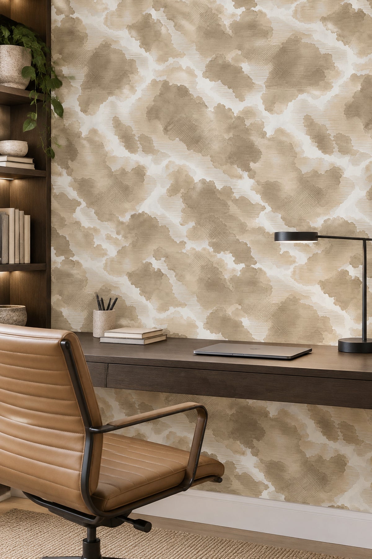 Abstract Watercolor Blotches Wallpaper Neutral Beige And Taupe