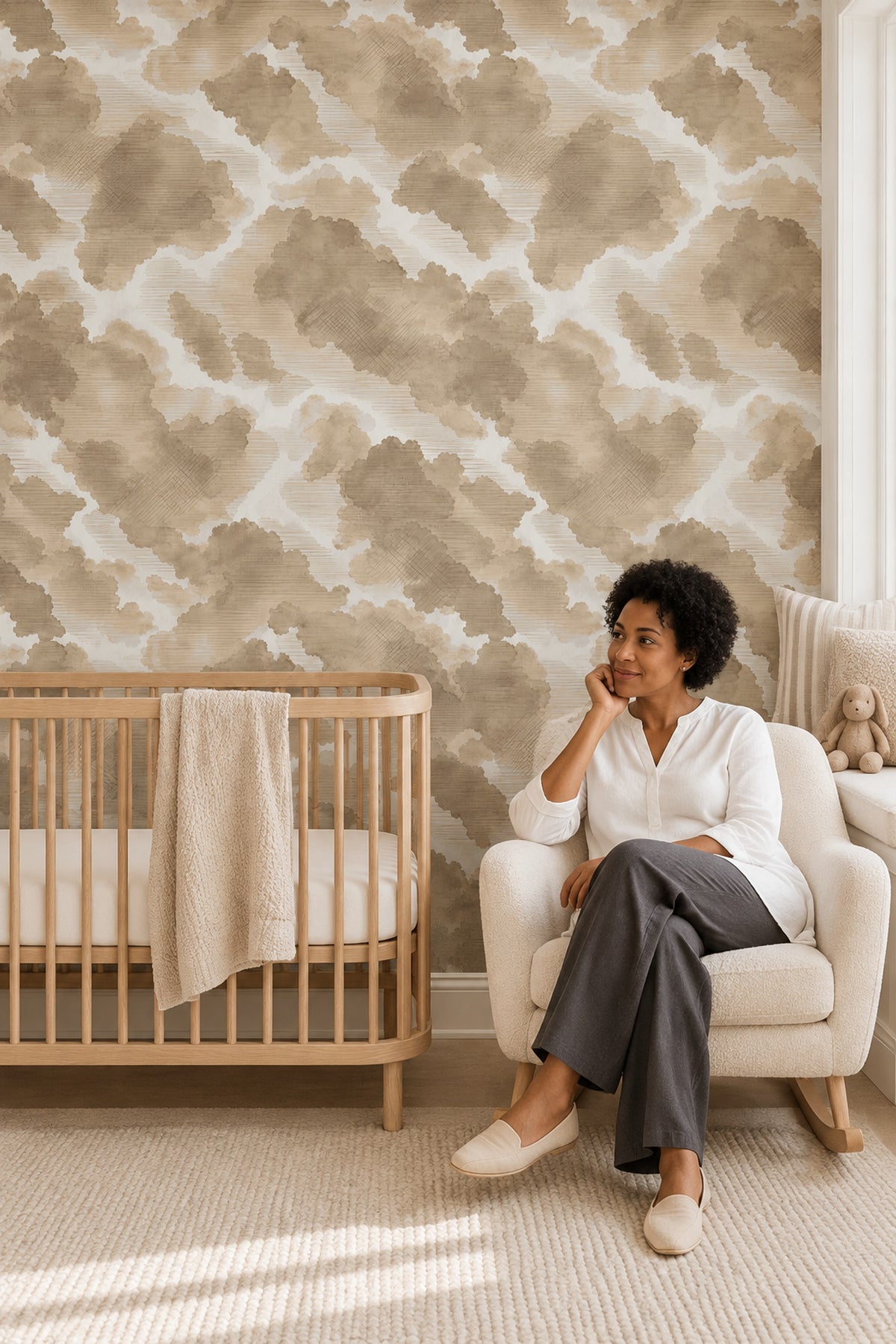 Abstract Watercolor Blotches Wallpaper Neutral Beige And Taupe
