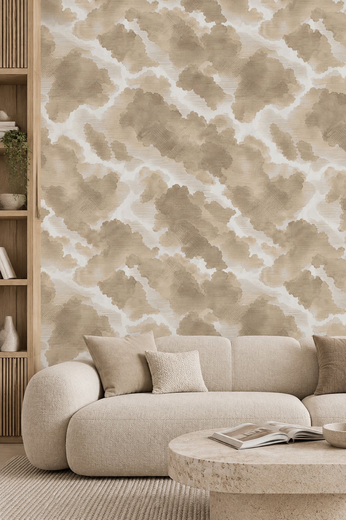 Abstract Watercolor Blotches Wallpaper Neutral Beige And Taupe