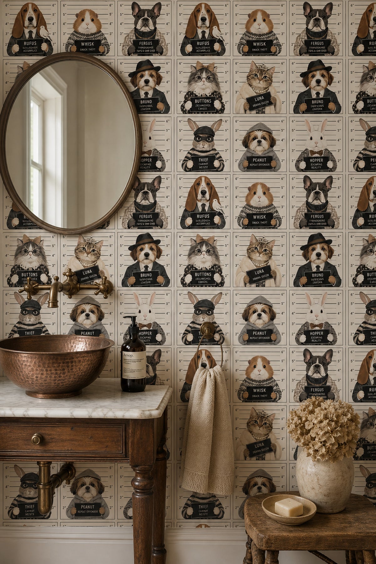 Pet Mugshots Wallpaper Grid Pattern On Light Beige Background