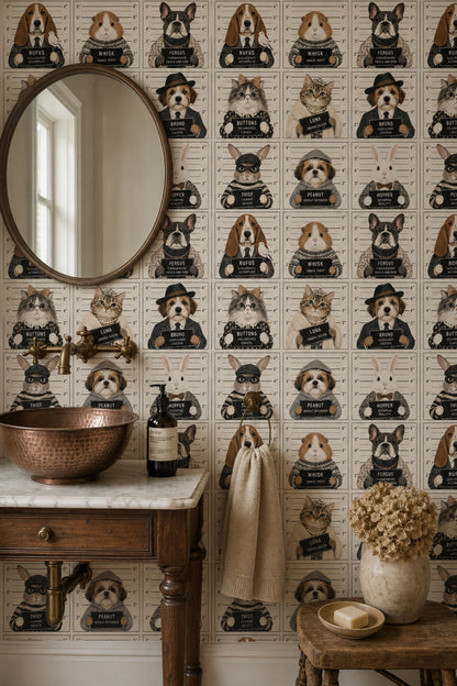Pet Mugshots Wallpaper Grid Pattern On Light Beige Background