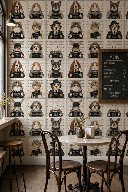 Pet Mugshots Wallpaper Grid Pattern On Light Beige Background