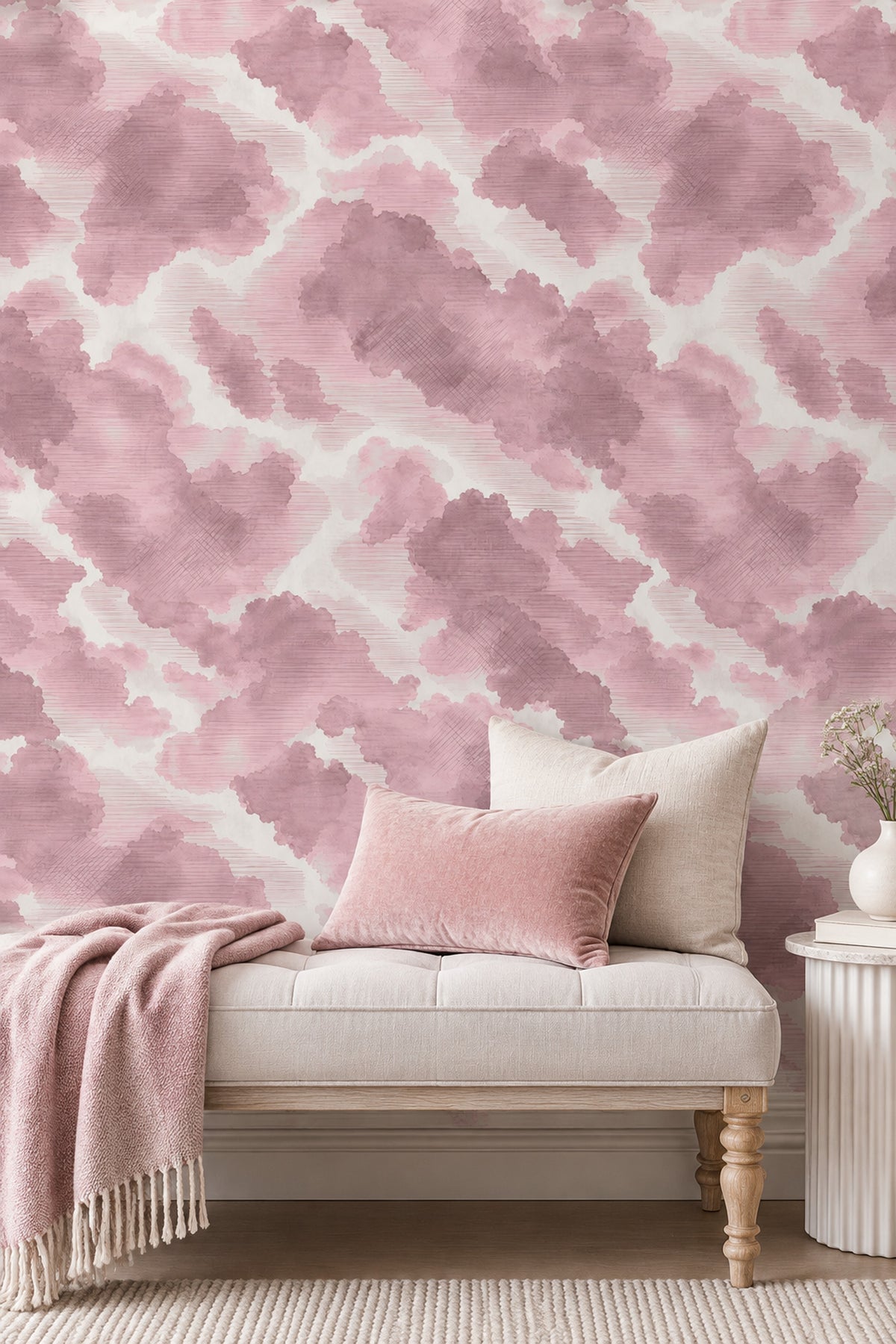 Blush Watercolor Blotches Wallpaper Soft Pink Abstract On White Background