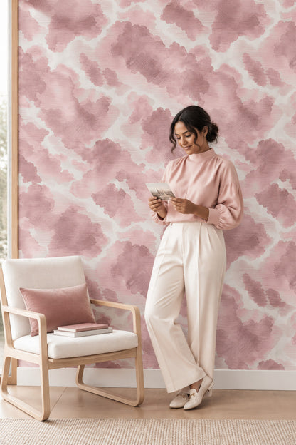 Blush Watercolor Blotches Wallpaper Soft Pink Abstract On White Background