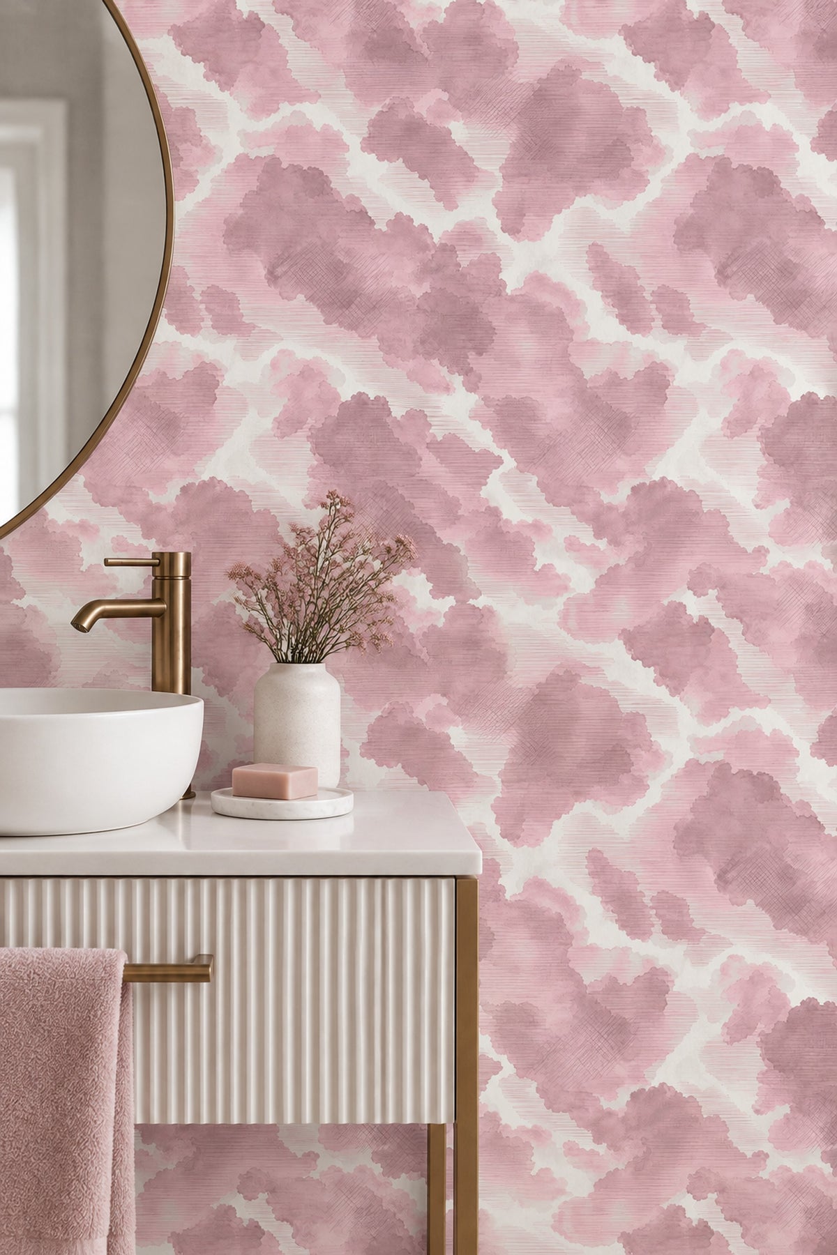 Blush Watercolor Blotches Wallpaper Soft Pink Abstract On White Background