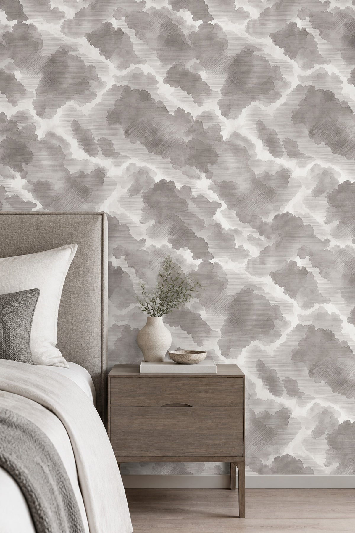 Gray Watercolor Blotches Wallpaper On White Background