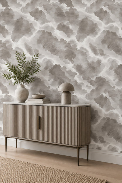 Gray Watercolor Blotches Wallpaper On White Background