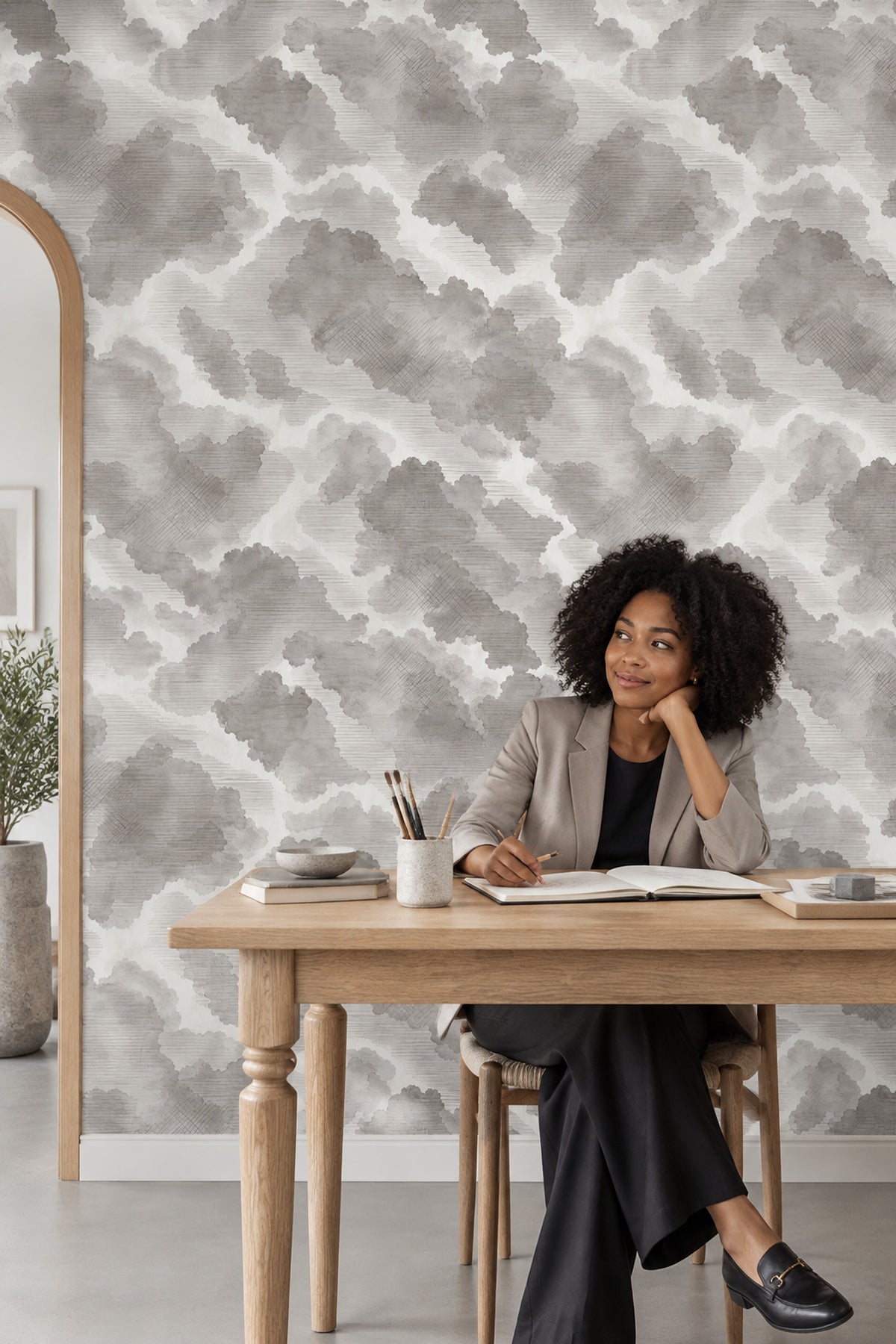 Gray Watercolor Blotches Wallpaper On White Background